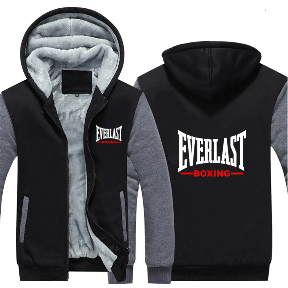 Everlast Print 2025 New Men's Autumn And Winter Thicken Warm Fleece Zipper Hoodies Coat Casual Comfortable Sweatshirts