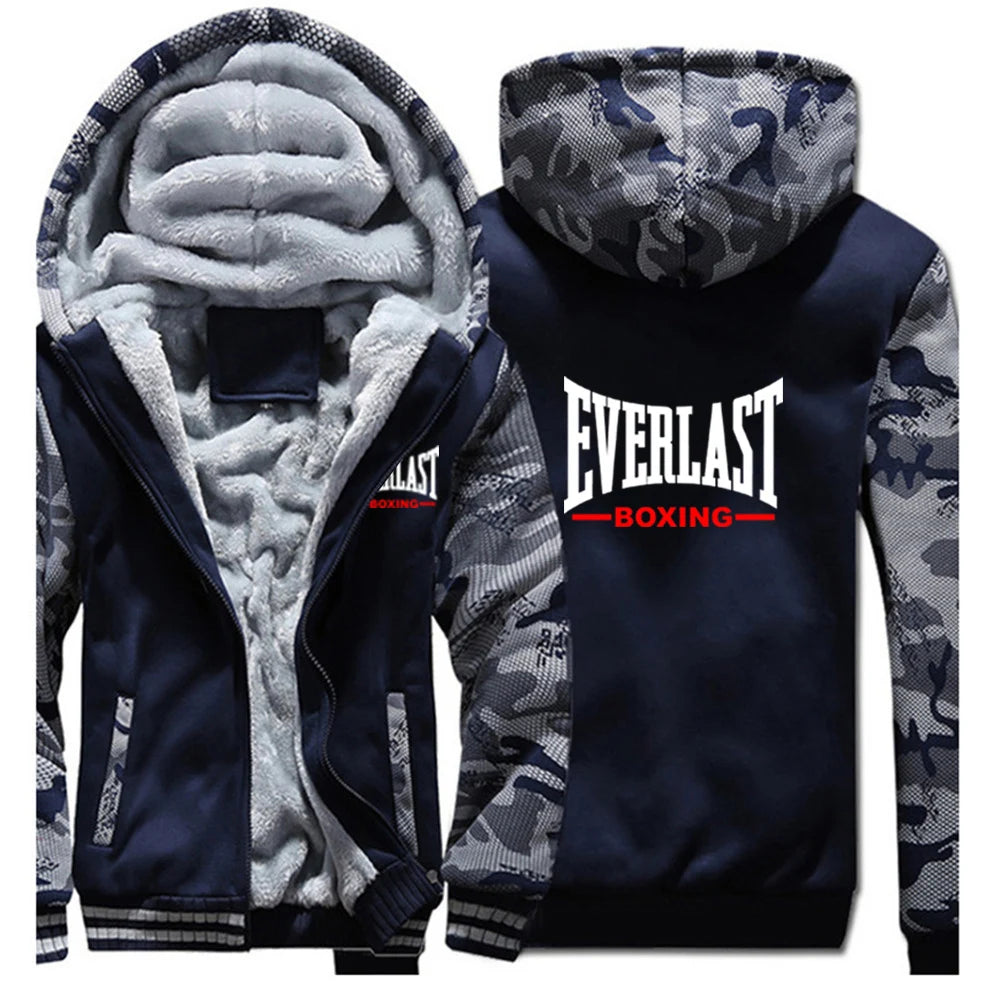 Everlast Print 2025 New Men's Autumn And Winter Thicken Warm Fleece Zipper Hoodies Coat Casual Comfortable Sweatshirts