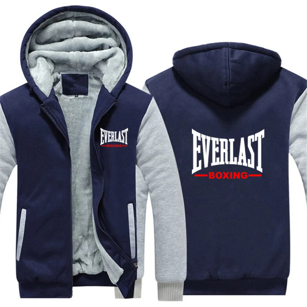 Everlast Print 2025 New Men's Autumn And Winter Thicken Warm Fleece Zipper Hoodies Coat Casual Comfortable Sweatshirts