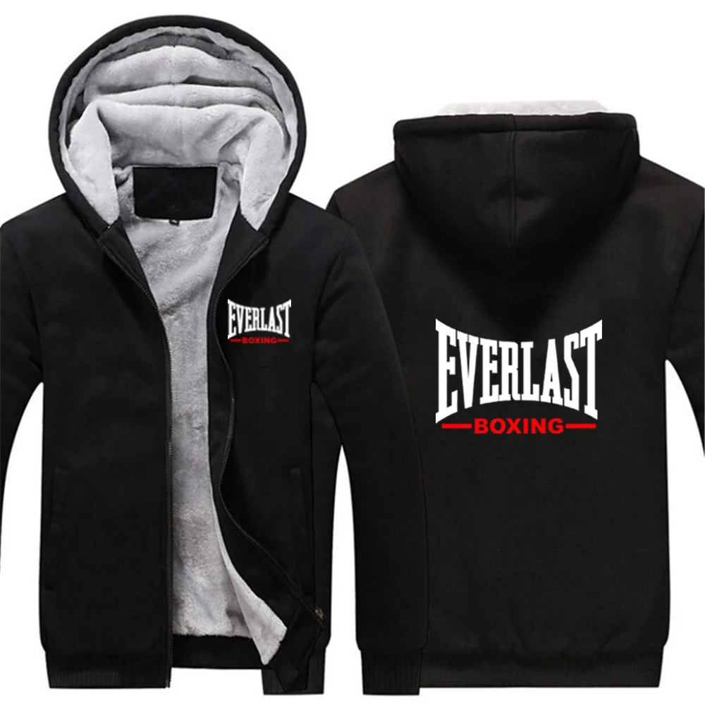 Everlast Print 2025 New Men's Autumn And Winter Thicken Warm Fleece Zipper Hoodies Coat Casual Comfortable Sweatshirts