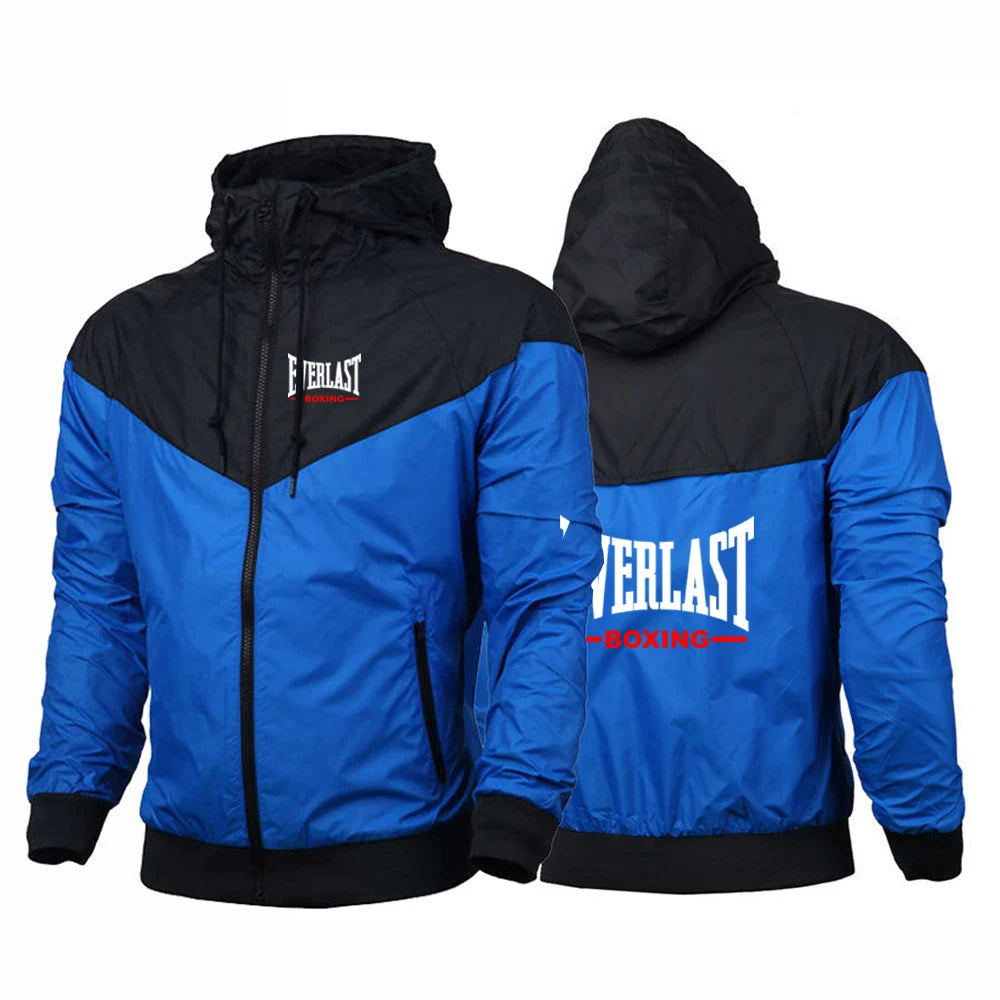 Everlast Printing 2025 Men's Spring Autumn Thin Windproof Casual Hooded Color Matching Fashion Five-Color Windbreaker Coat